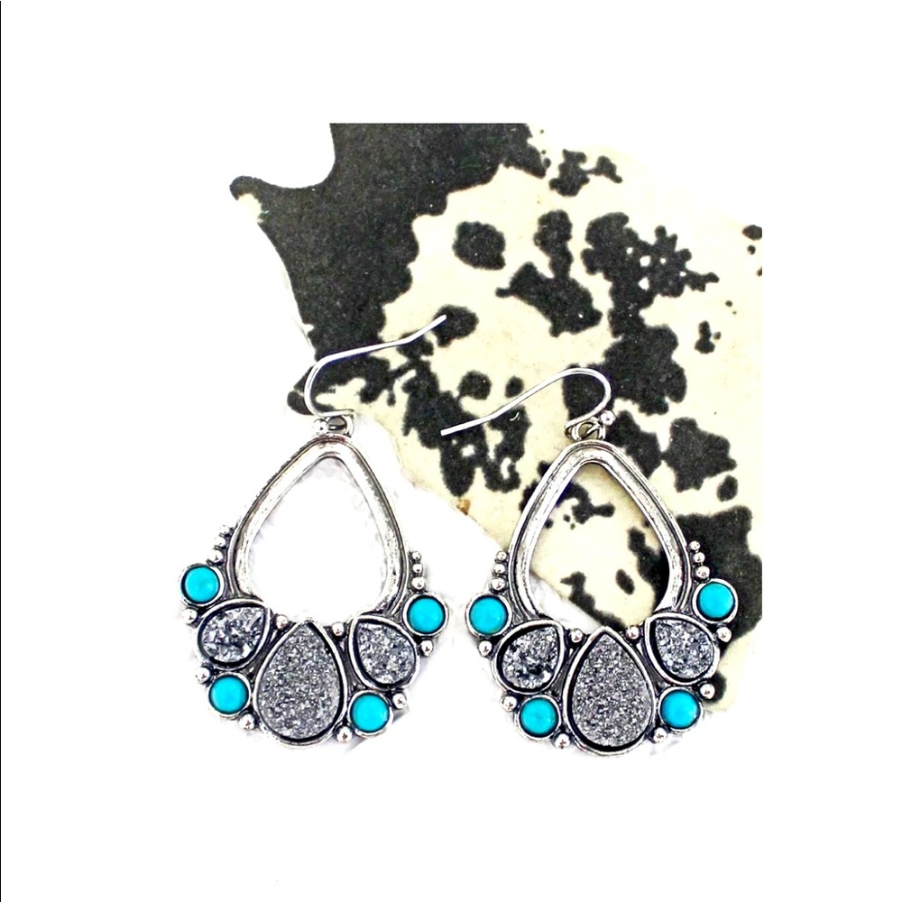 💎 Turquoise San Rene Druzy Silvertone Earrings